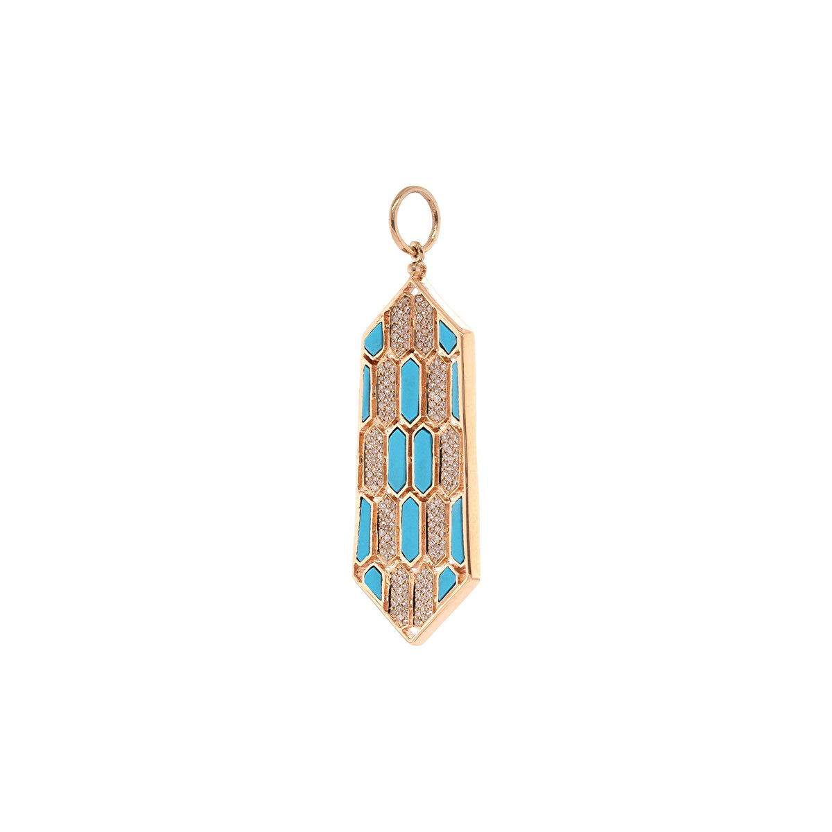 Turquoise Mosaic Pendant: 14K gold pendant with geometric patterns of  diamonds and Turquoise 