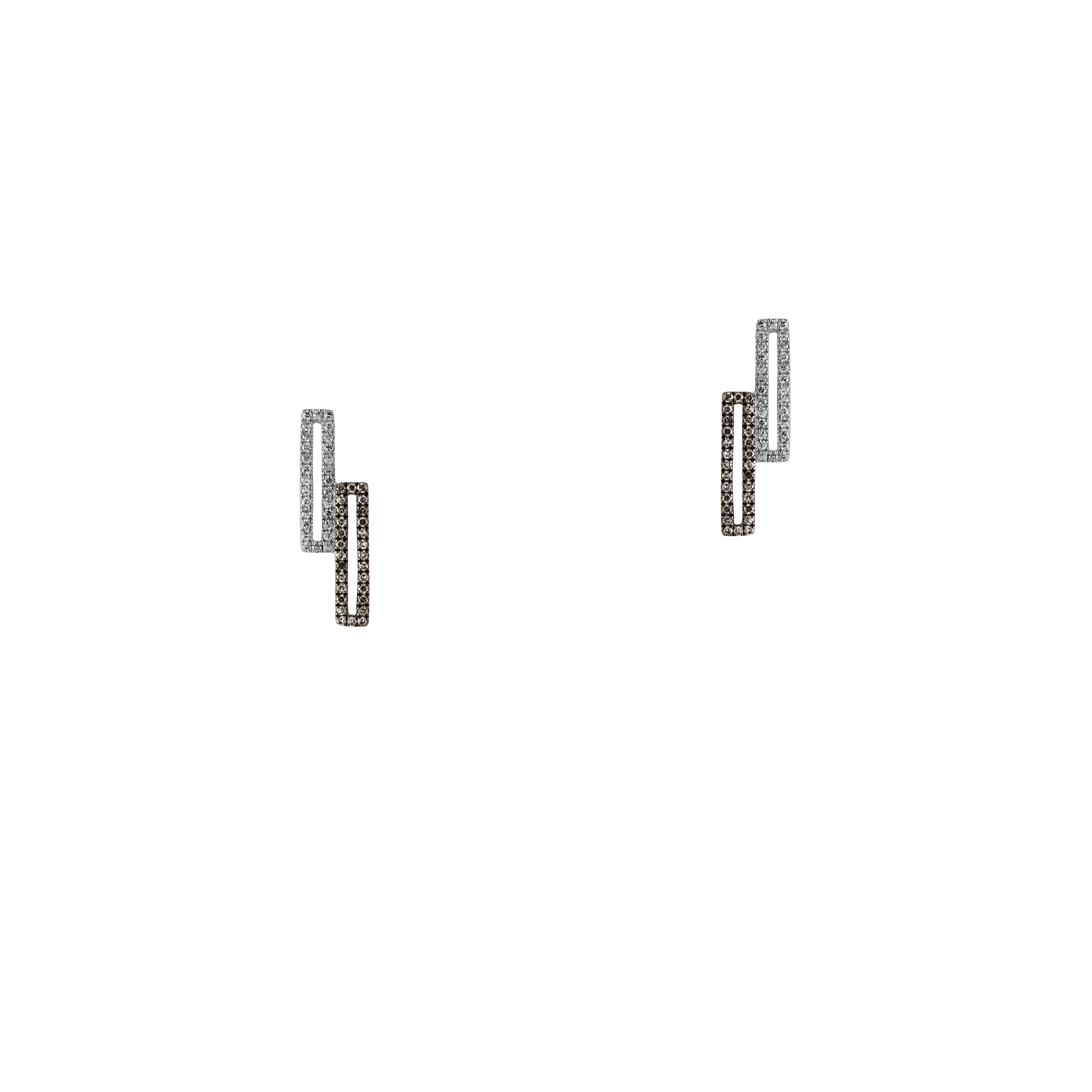 White & Black Gold Staggered Open Bar Diamond Studs