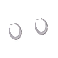 White Gold Baby Diamond Moon Hoops:  a pair of 18K Gold hoop earrings with diamond accents