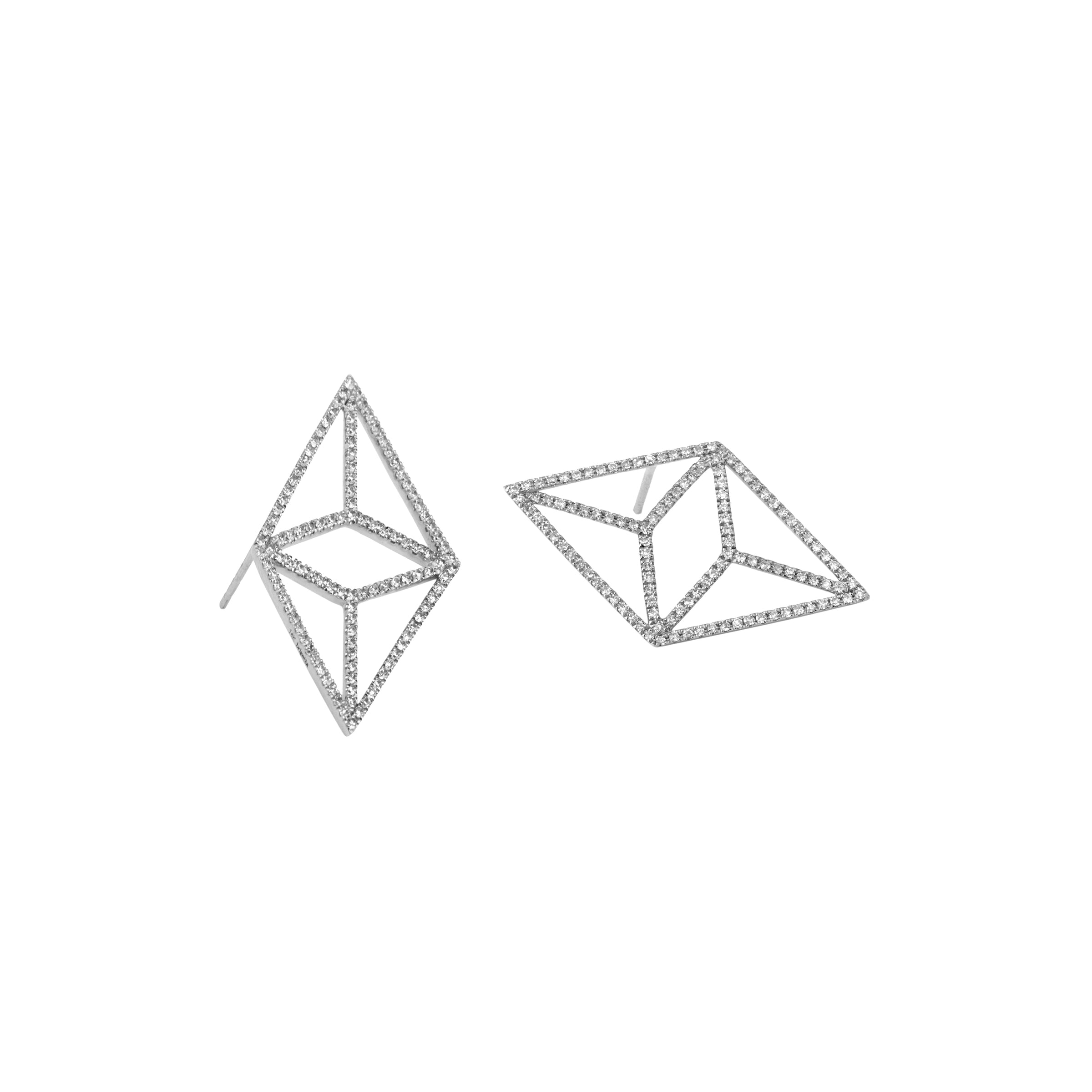 White Gold Diamond Kite Studs: A pair of diamond kite stud earrings with a geometric kite shape.