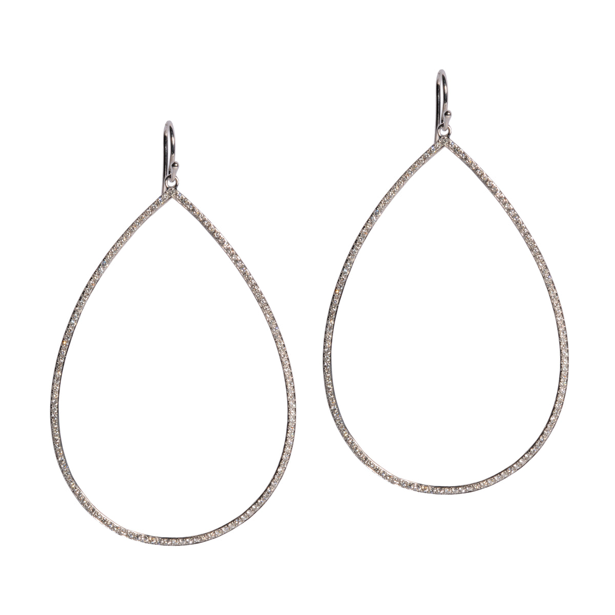 White Gold Large Diamond Teardrops: a pair of 14K gold diamond earrings with a large teardrop design