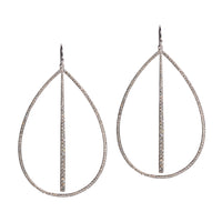 White Gold Large Diamond Teardrop & Diamond Stick Earrings: A pair of 14K gold diamond earrings that are a combination of two earrings, one in a teardrop design and another with a stick design, displayed against a white background.