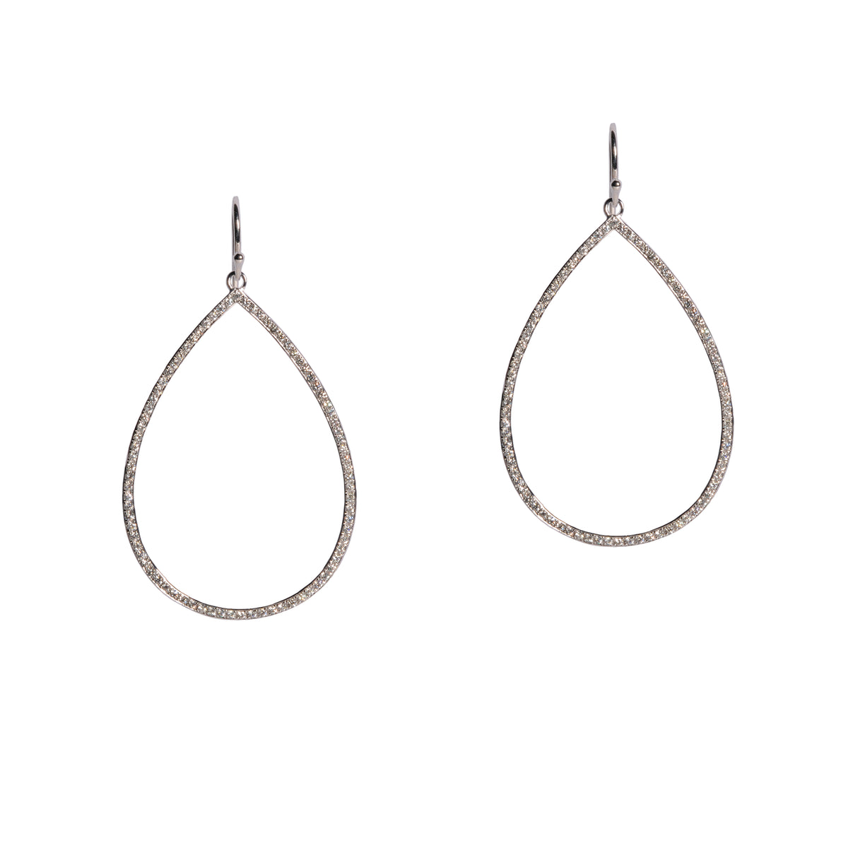White Gold Medium Diamond Teardrops: A pair of 14K gold diamond earrings with a medium teardrop design