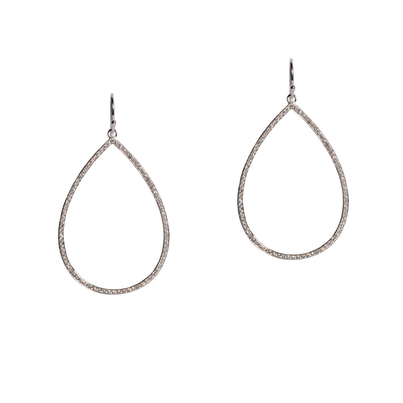 White Gold Medium Diamond Teardrops: A pair of 14K gold diamond earrings with a medium teardrop design