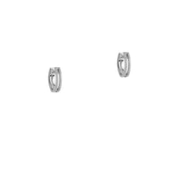 White Gold Mini Open Bar Diamond Huggies: a pair of mini 14K gold huggie earrings with two rows of diamonds 