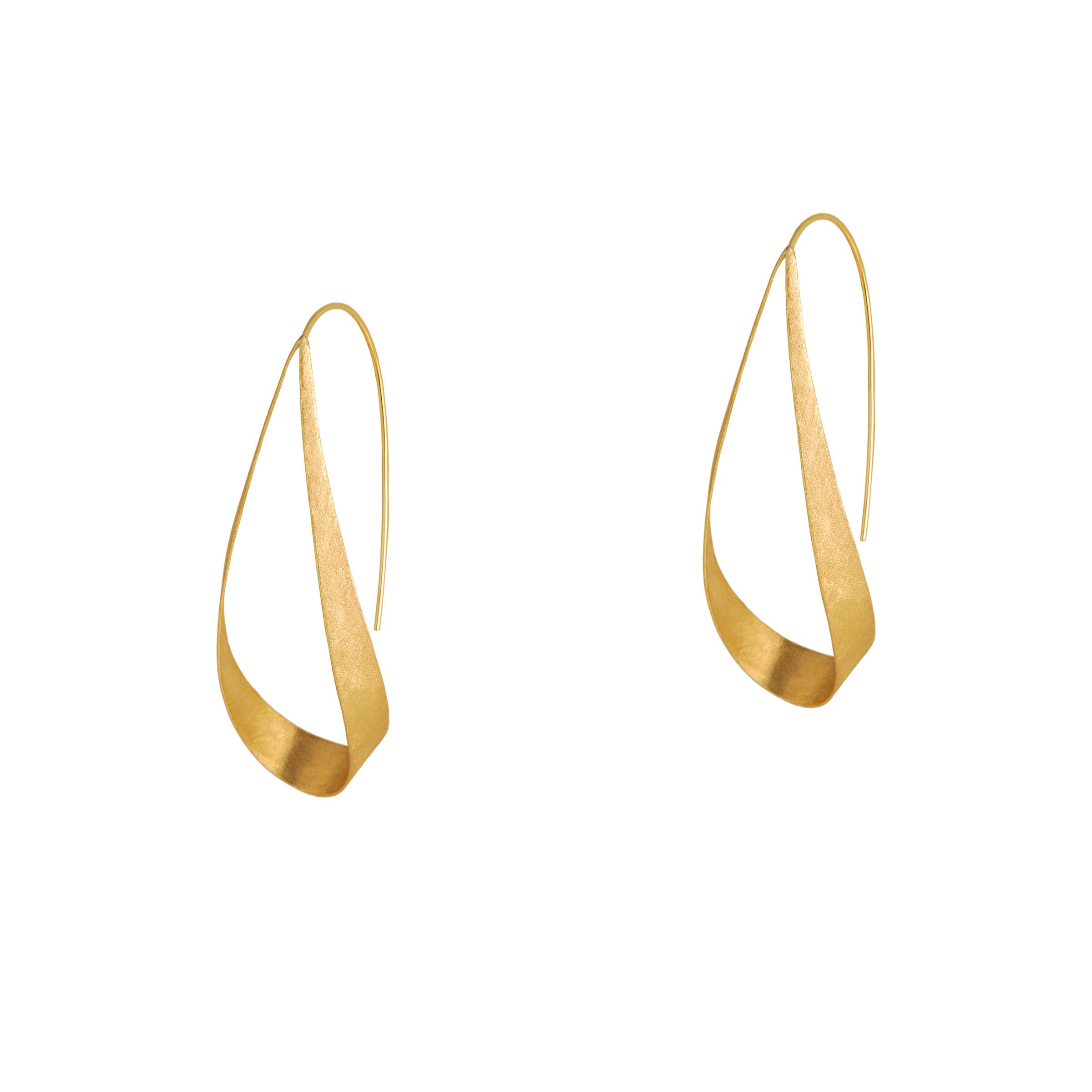 Wing Earrings 2 1/2 inches: A pair of 14K yellow gold matte earrings with a French wire back, measuring 2 inches in length.