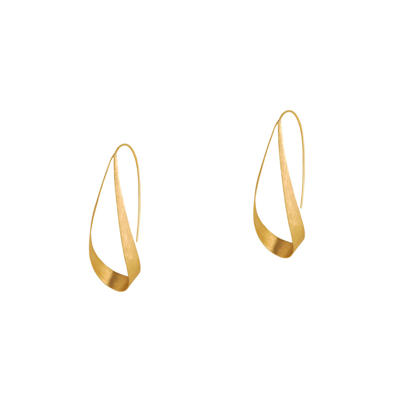 Wing Earrings 2 inches: A pair of 14K yellow gold matte earrings with a French wire back, measuring 2 inches in length.