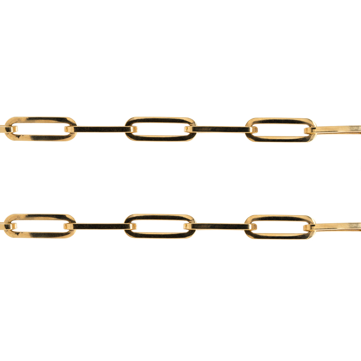 X-Large Paperclip Chain: A 14K yellow gold paperclip chain necklace with lobster clasp fastening.