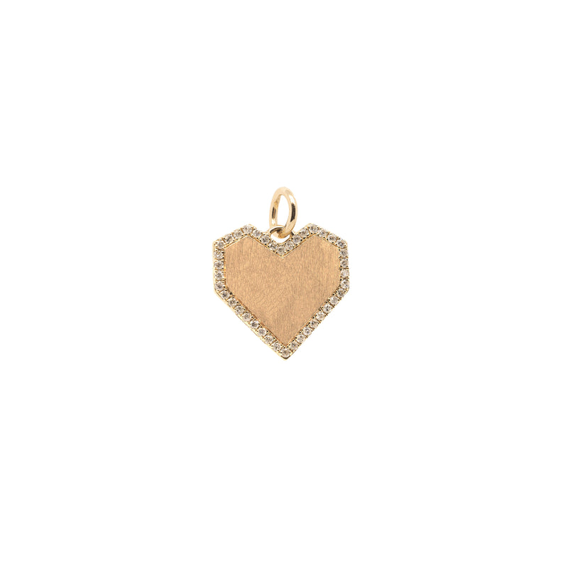 Yellow Angular Heart Pendant: A 14K gold diamond pendant in the shape of a heart