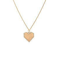 Yellow Gold Angular Heart Necklace: A 14K gold diamond pendant in the shape of a heart with a gold chain.