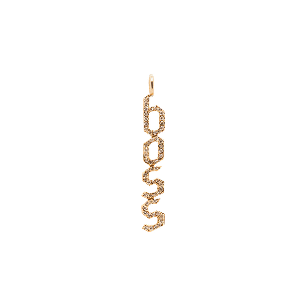 Yellow Gold Boss Diamond Pendant:  the word "boss" in 14K gold diamond pendant 