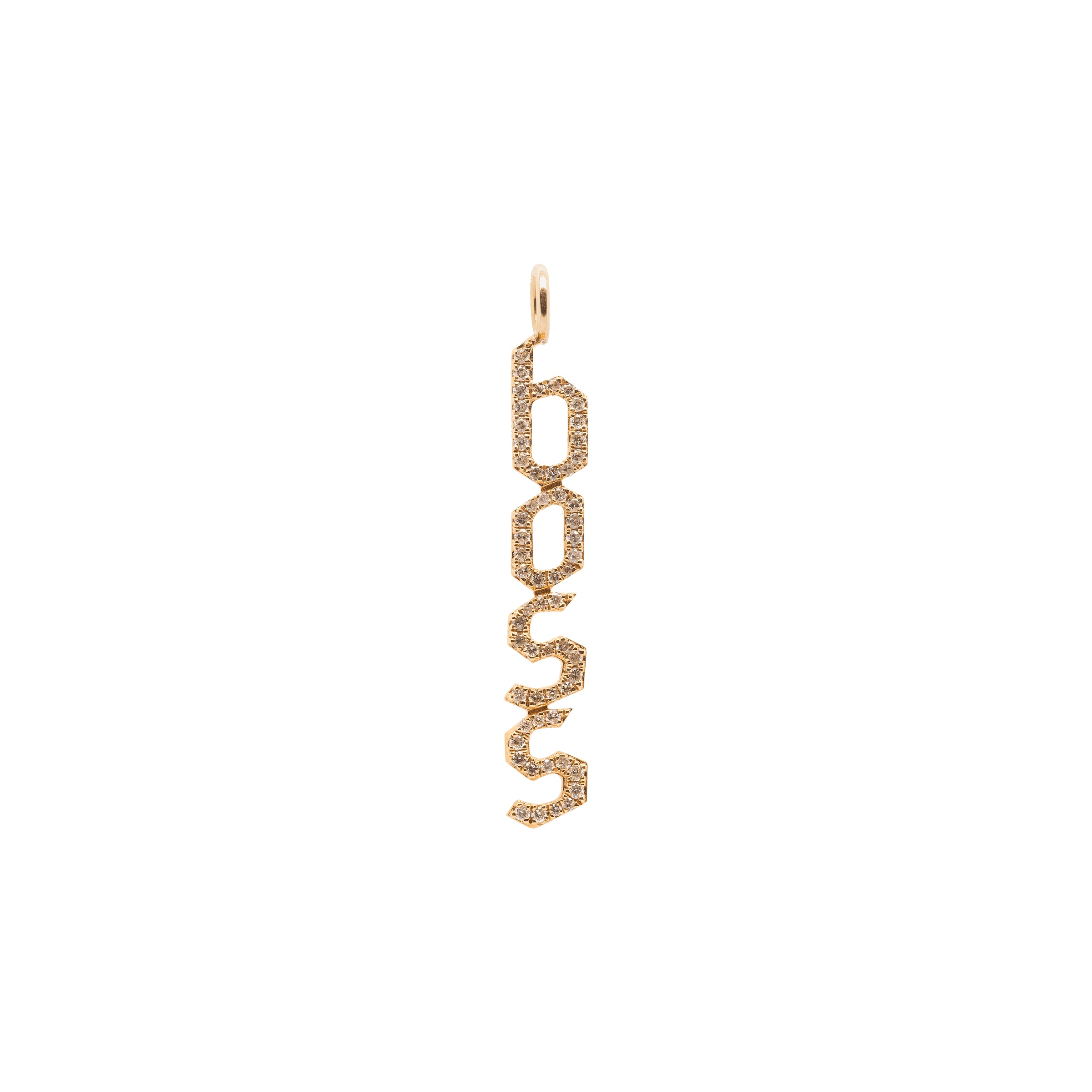 Yellow Gold Boss Diamond Pendant:  the word "boss" in 14K gold diamond pendant 
