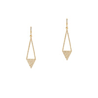 Yellow Gold Diamond Arrow Earrings: a pair of 14K gold diamond earrings in the shape of an upside-down arrow 