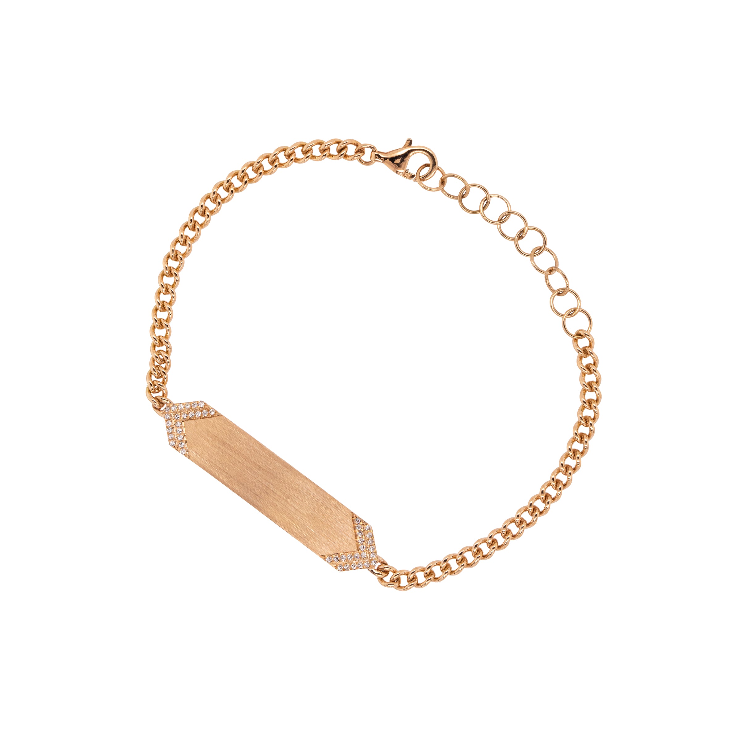 Yellow Gold Diamond Arrow ID Bracelet: 14K gold engravable bracelet with diamonds