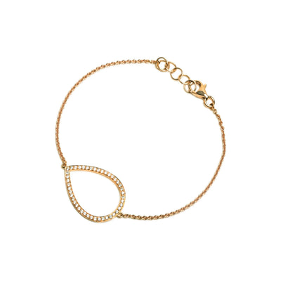 Yellow Gold Diamond Teardrop Bracelet: A 14K gold bracelet with a teardrop-shaped diamond pattern, featuring a lobster clasp fastening.
