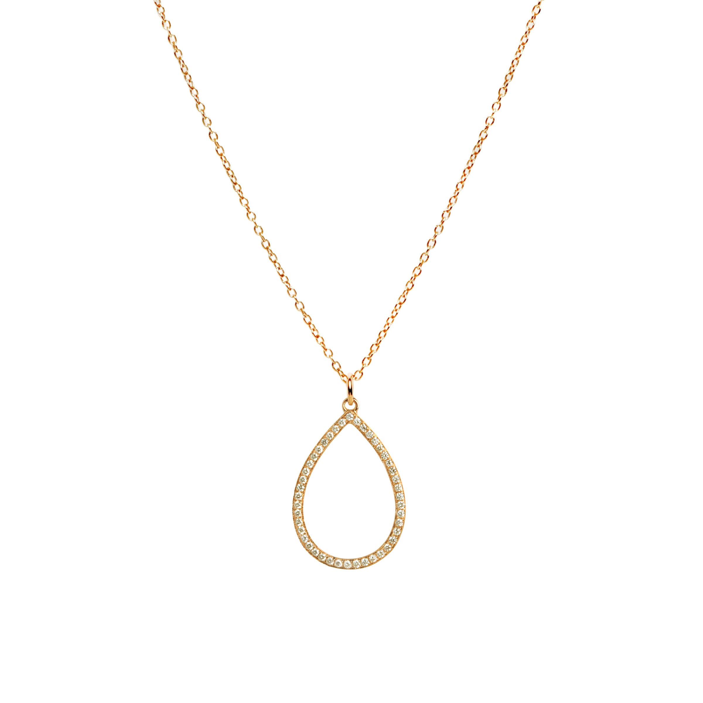 Yellow Gold Diamond Teardrop Necklace: 14K necklace with a diamond-encrusted teardrop pendant
