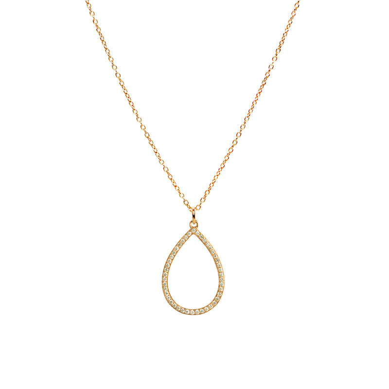 Yellow Gold Diamond Teardrop Necklace: 14K necklace with a diamond-encrusted teardrop pendant