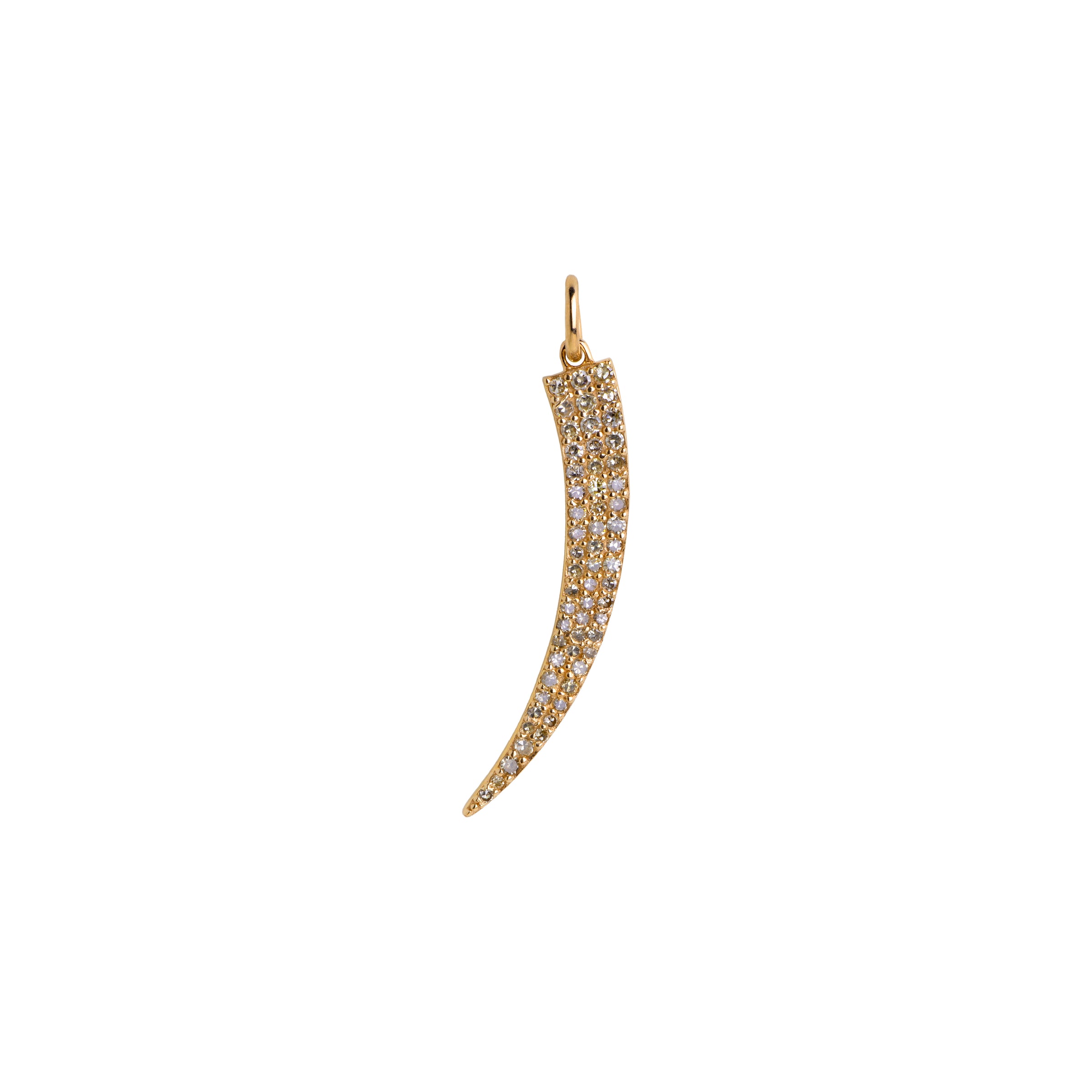 Yellow Gold Diamond Tusk Pendant: A 14K gold pendant in the shape of a tusk, adorned with diamonds 