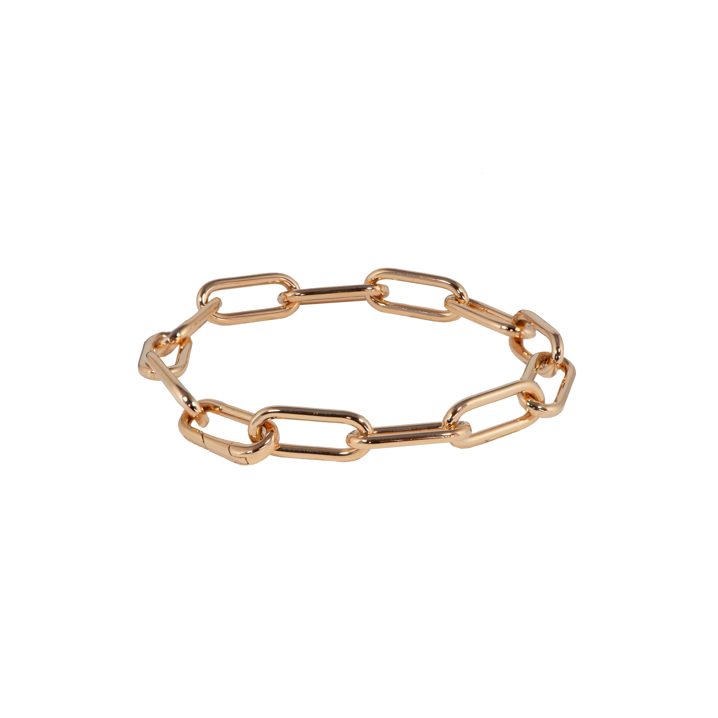 Yellow Gold Eternity Bracelet: A 14K gold bracelet with a link clasp fastening, displayed against a white background.