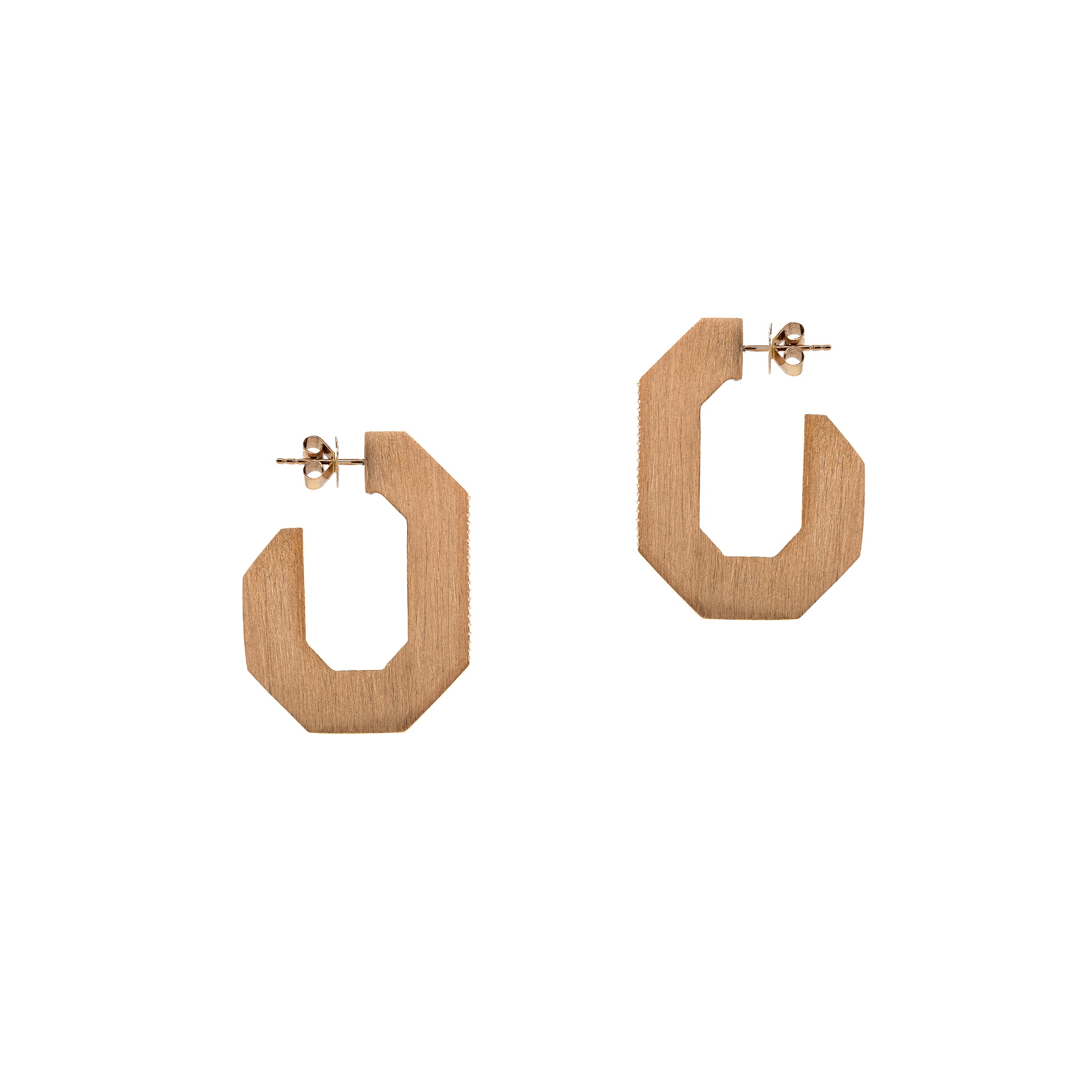 Yellow Gold Flat Angular Huggies: a pair of 14K gold flat hoop earrings 