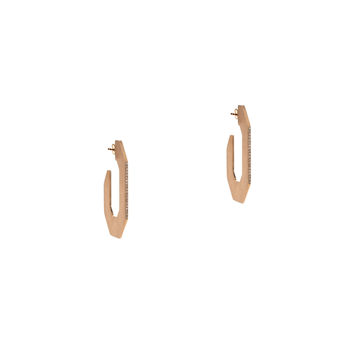 Yellow Gold Flat Angular Huggies: a pair of 14K gold flat hoop earrings 