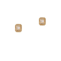 Halo Illusion Studs: A pair of 14K gold diamond stud earrings with a post and butterfly back.