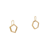 Yellow Gold Hexagon Diamond Drop Earrings: a pair of 14K gold diamond drop earrings in the shape of a hexagon 