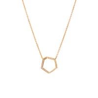 Yellow Gold Hexagon Diamond Necklace: 14K gold necklace with a hexagon-shaped pendant 