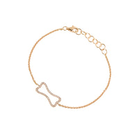 Yellow Gold Hollow Mini Diamond Dog Bone Bracelet: A gold bracelet with a hollow diamond dog bone design in the center, featuring a lobster clasp closure.