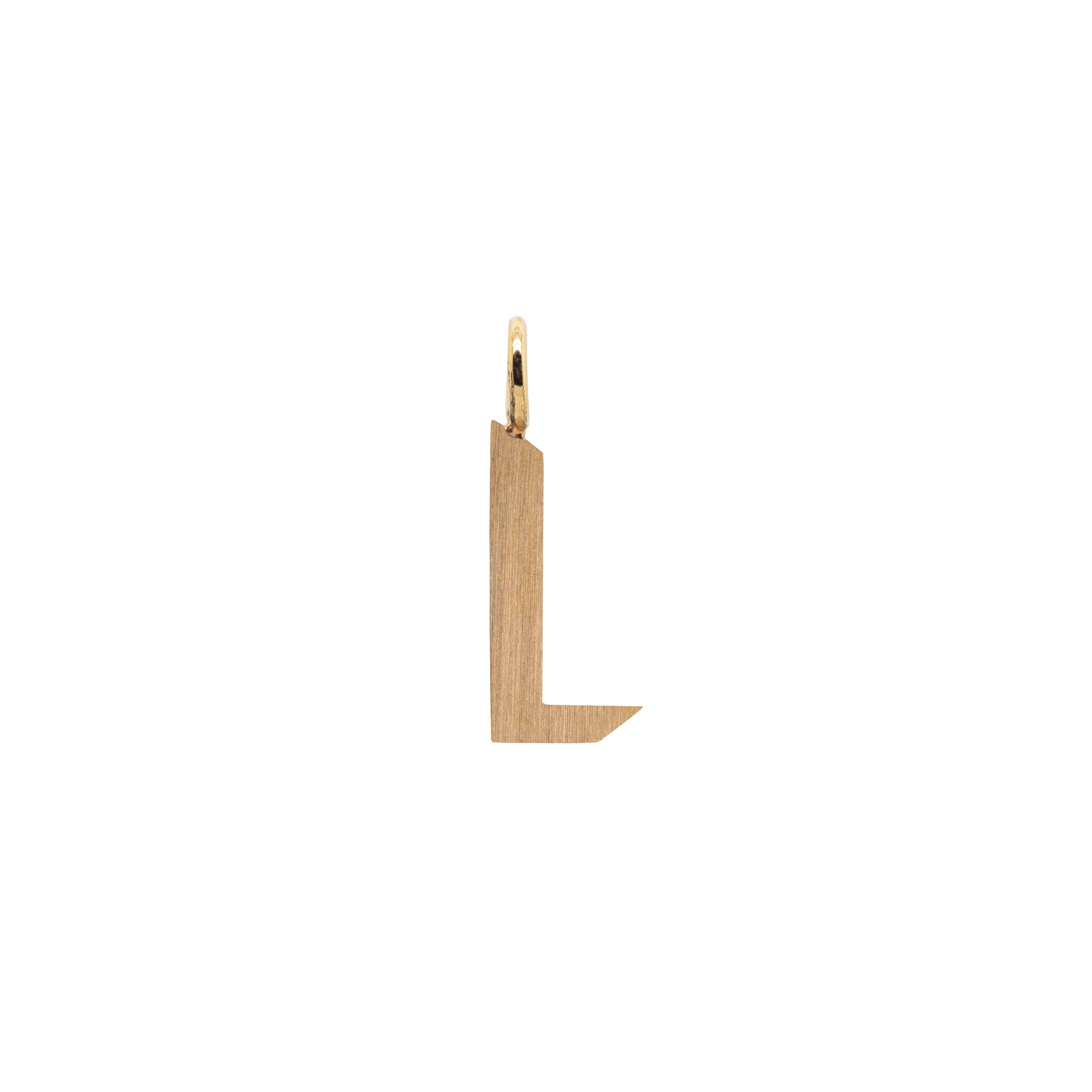Yellow Gold "L" Small Alphabet Pendant: A 14K gold alphabet pendant with the letter 'L' 