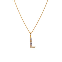 Yellow Gold "L" Small White Diamond Alphabet Necklace: A 14K gold diamond alphabet pendant with the letter 'L' with a chain