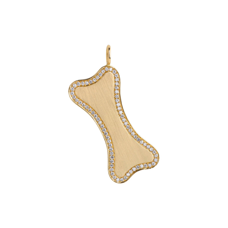 Yellow Gold Large Diamond Dog Bone Pendant: A large 14K gold engravable dog bone pendant surrounded by diamonds 