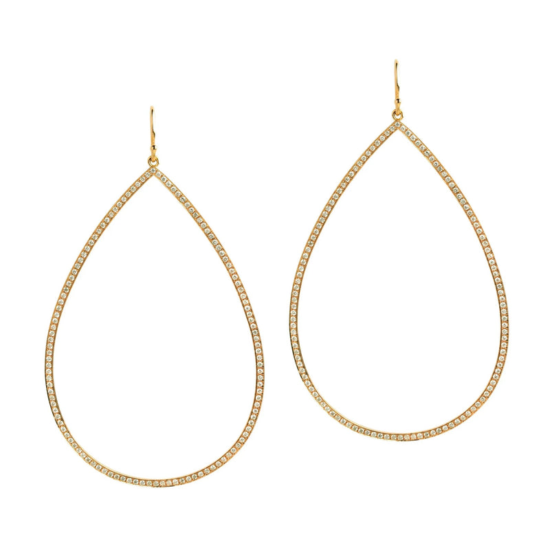 Yellow Gold Large Diamond Teardrops: a pair of 14K gold diamond earrings with a large teardrop design