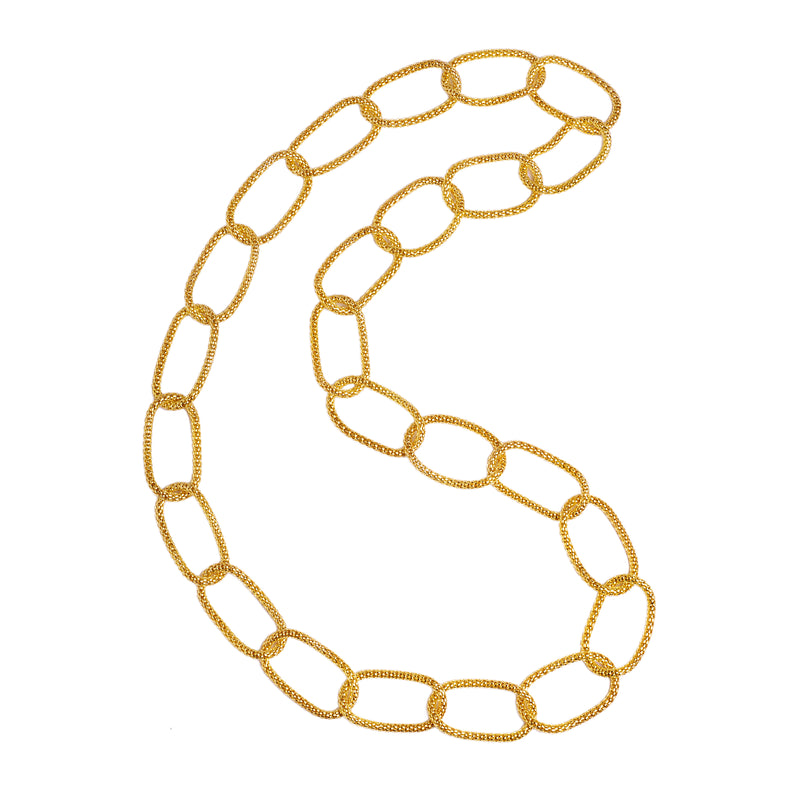 Yellow Gold Mesh Necklace: An 18K gold plated sterling silver mesh necklace with a length of 35 inches.