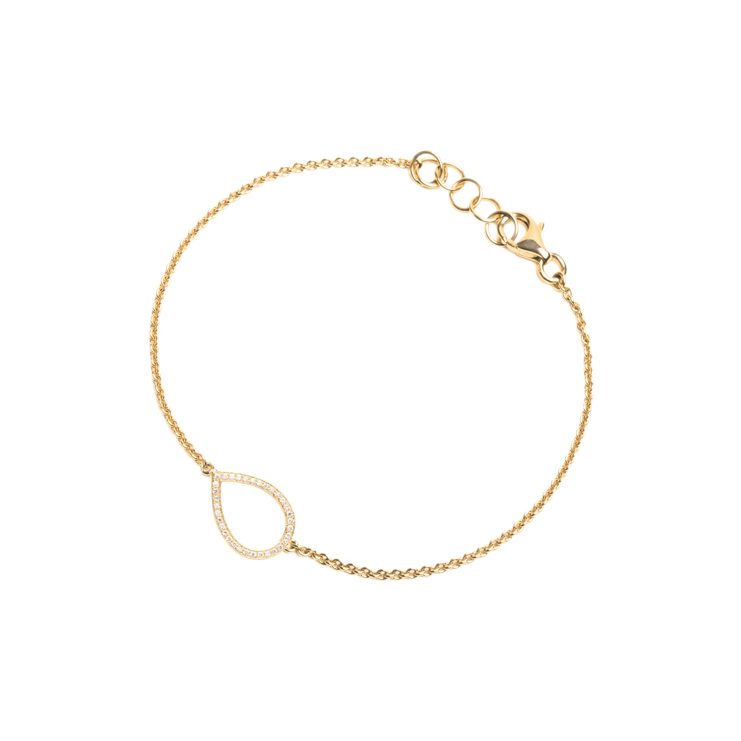 Yellow Gold Mini Diamond Teardrop Bracelet: 14K gold bracelet with a mini diamond embedded teardrop pendant 