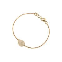 Yellow Gold Mini Pave Diamond Teardrop Bracelet: 14K gold bracelet with a pave diamond teardrop pendant centerpiece