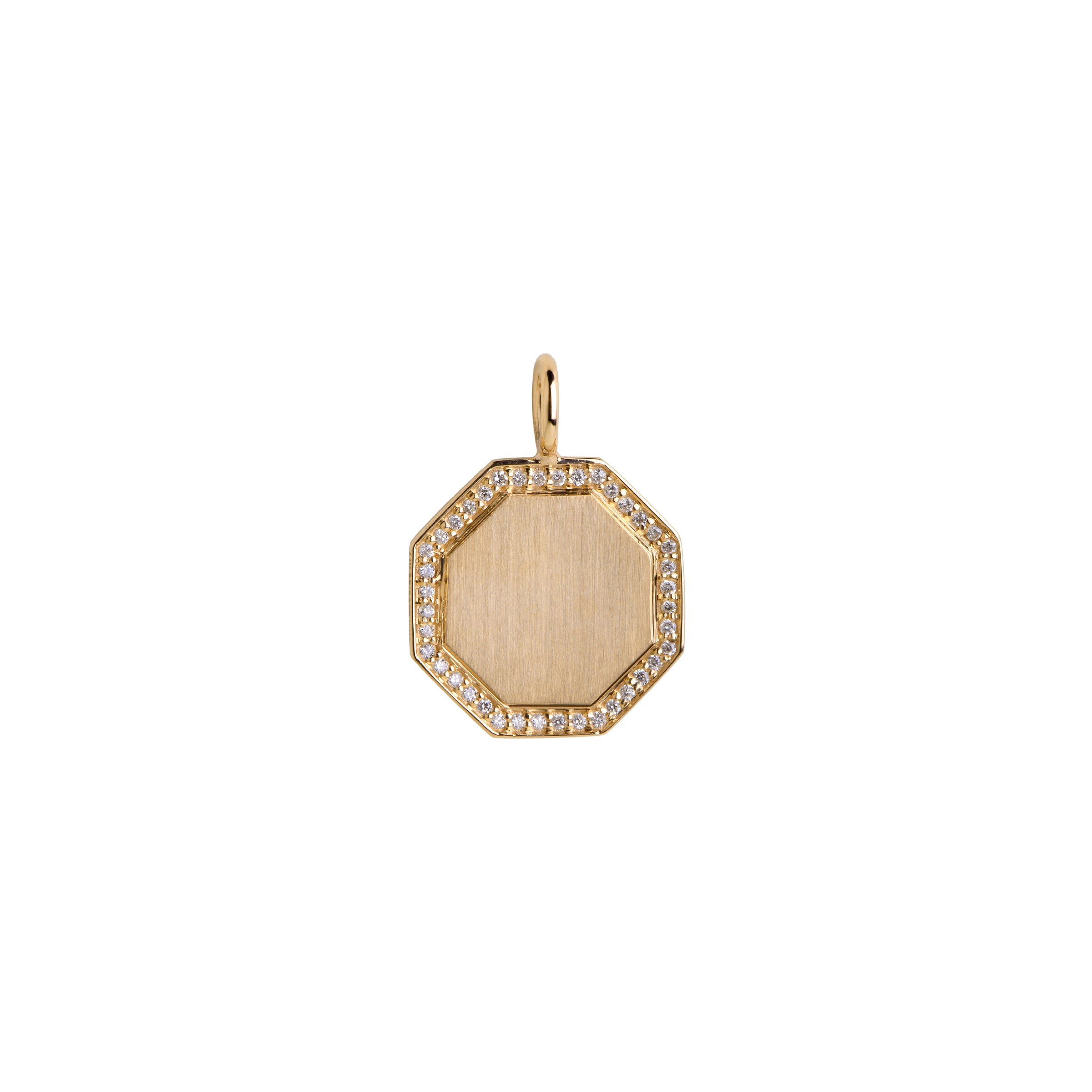 Yellow Gold Octagon Diamond Pendant: A 14K gold diamond engravable pendant with an octagonal shape
