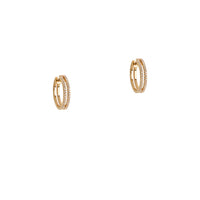 Yellow Gold Open Bar Diamond Huggies: a pair of 14K gold huggie earrings with two rows of diamonds 