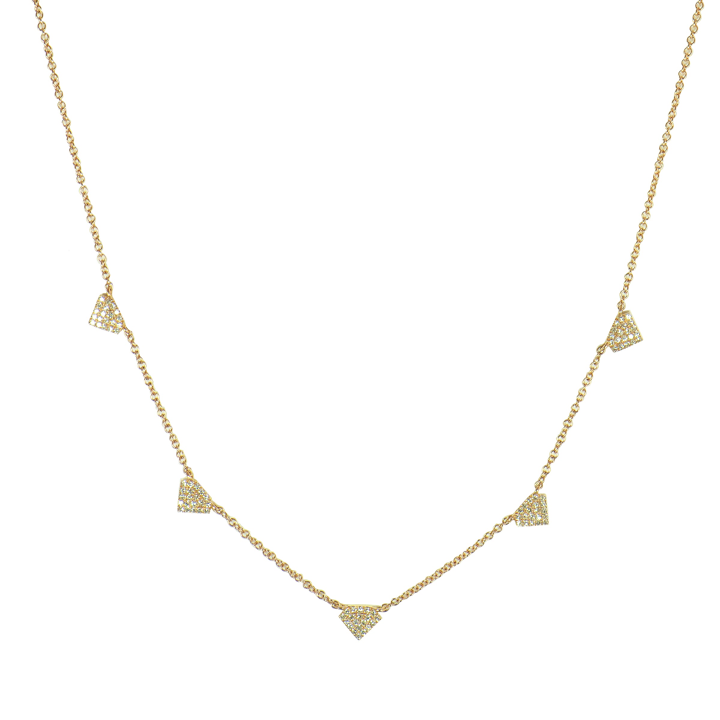 Yellow Gold Shield Necklace: 14K white gold diamond-weight necklace with a lobster clasp fastening and adjustable length.