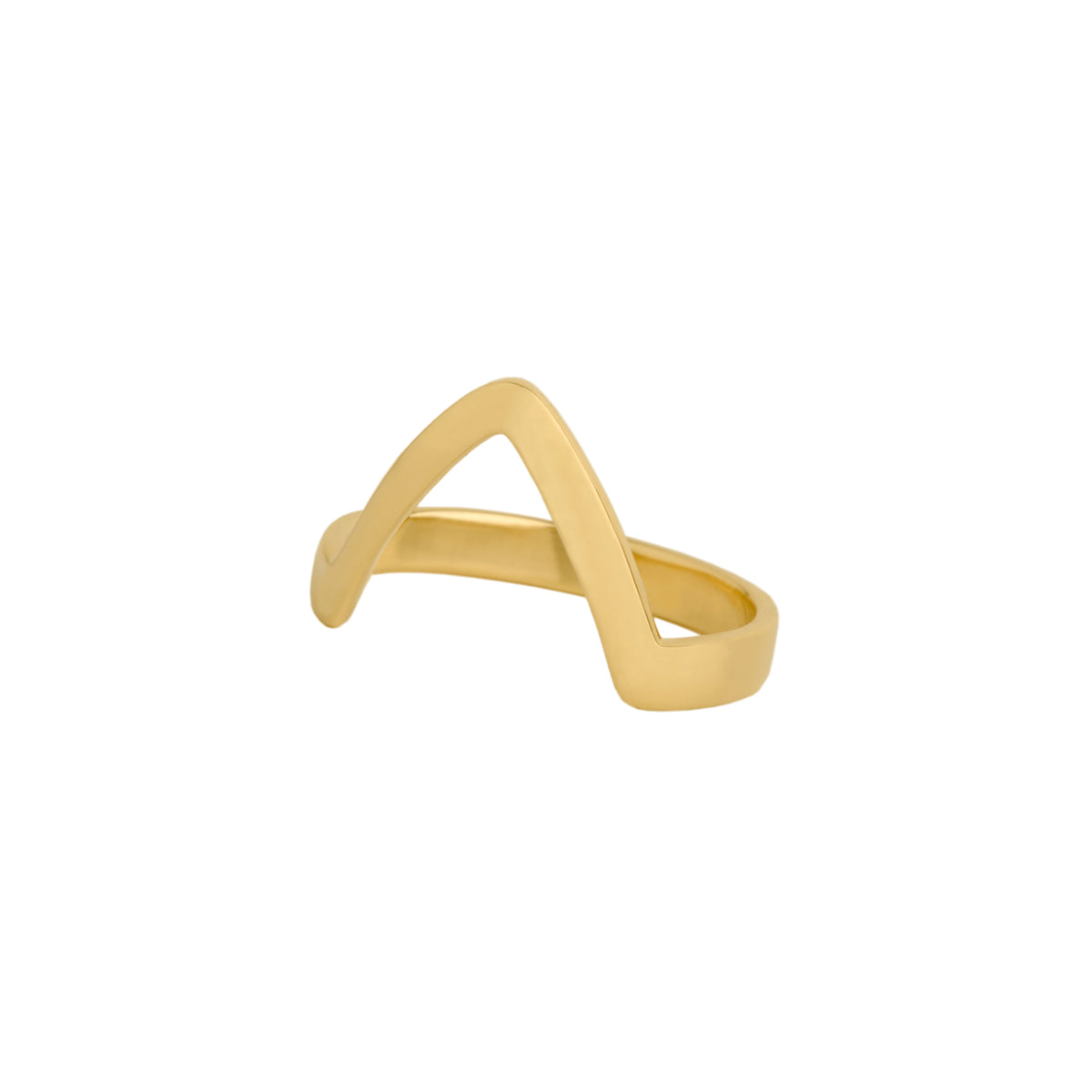 Single Chevron Ring: A 14K gold chevron-shaped ring with a polished finish.