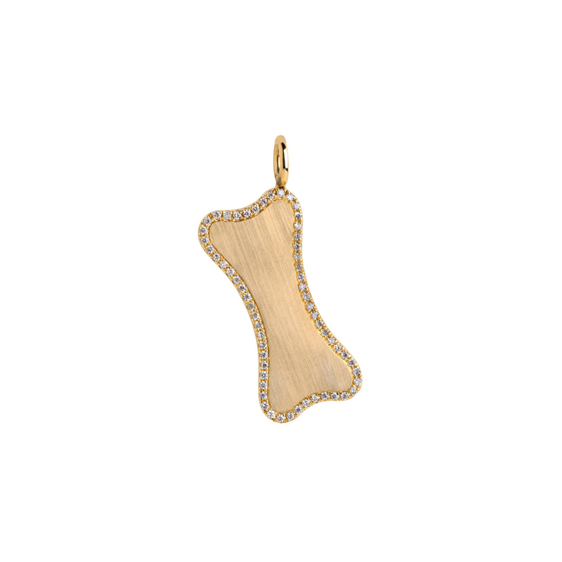Yellow Gold Small Diamond Dog Bone Pendant: A 14K gold engravable dog bone pendant surrounded by diamonds 