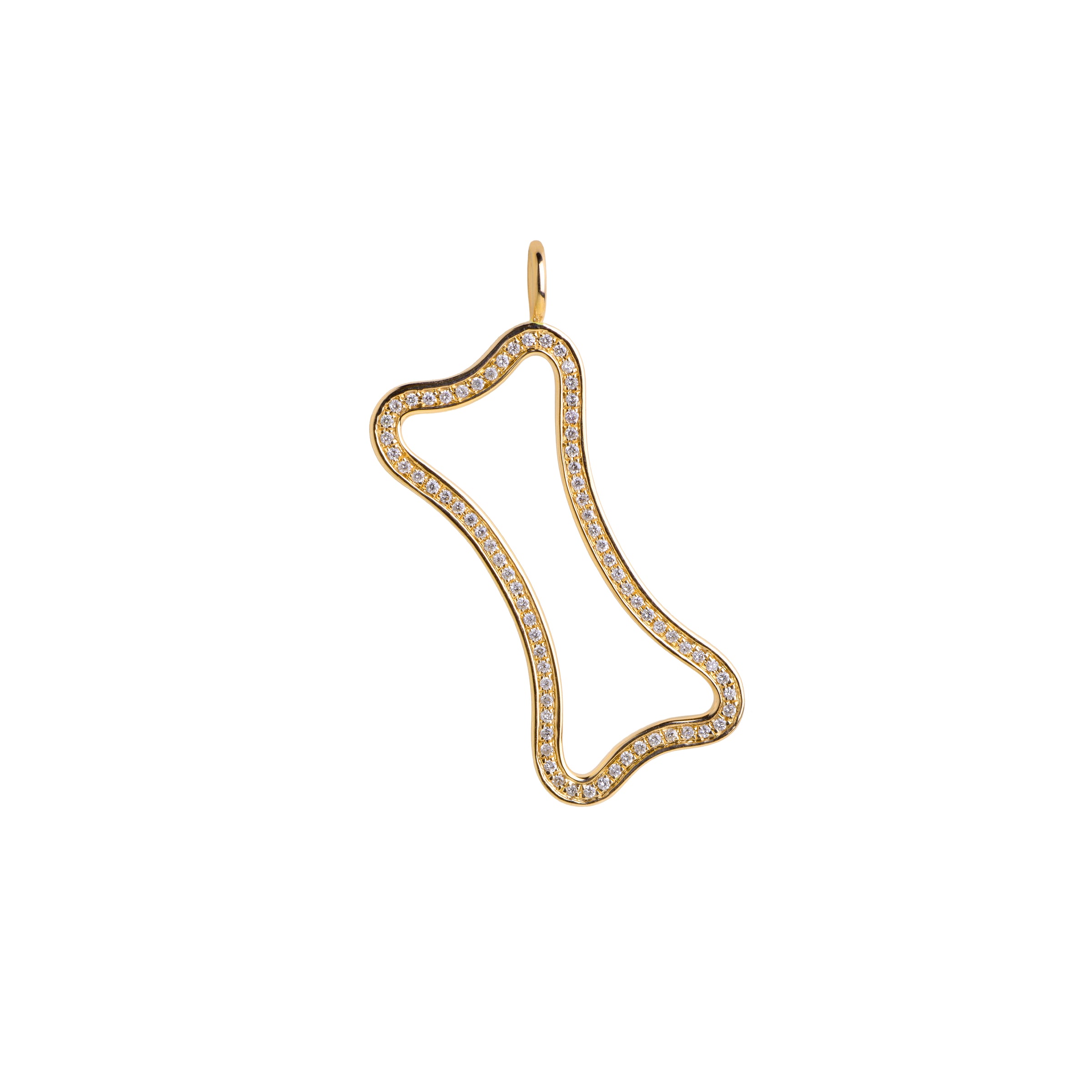 Yellow Gold Small Hollow Diamond Dog Bone Pendant: A 14K gold hollow dog bone pendant with diamonds 