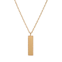 Yellow Gold White Diamond Dog Tag Necklace: crafted in 14K gold with a chain, featuring a rectangular pendant with a diamond-encrusted edge.