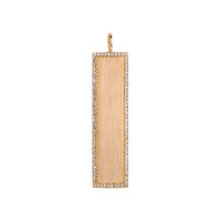 Yellow Gold White Diamond Dog Tag Pendant: crafted in 14K gold, featuring a rectangular pendant with a diamond-encrusted edge.