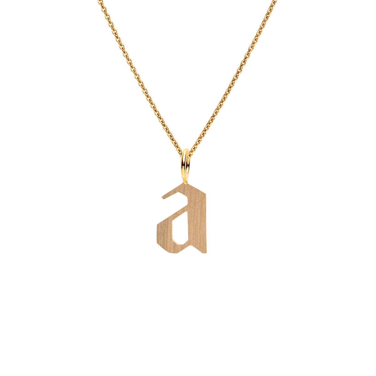 Yellow Gold "a" Small Alphabet Necklace: A 14K gold alphabet pendant with the letter 'a' with a chain