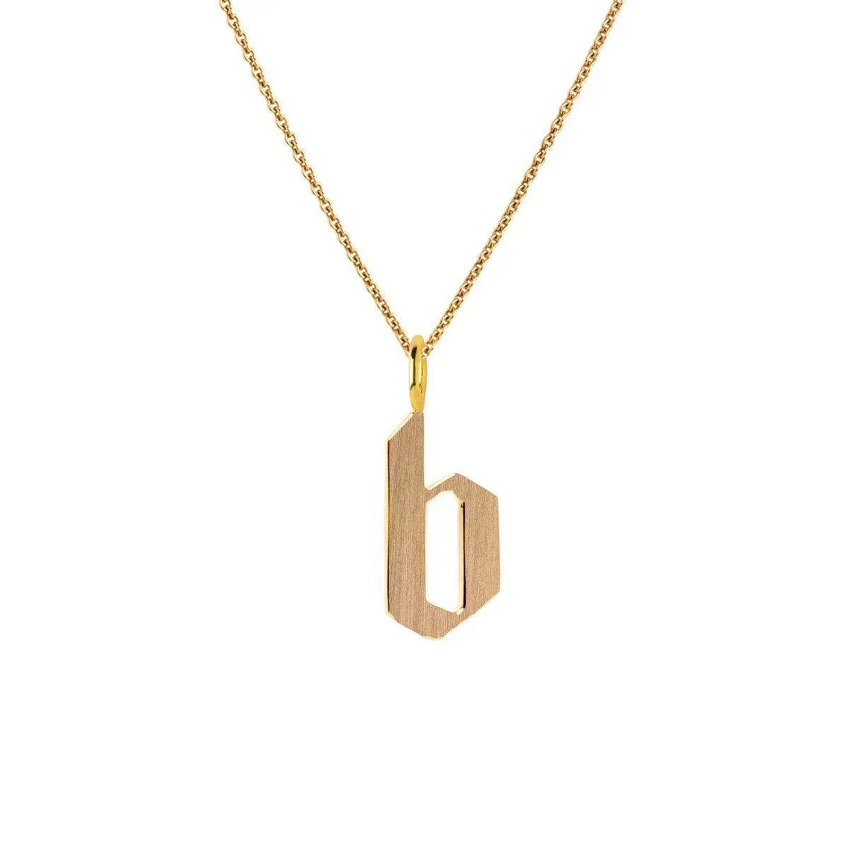 Yellow Gold "b" Small Alphabet Necklace: A 14K gold alphabet pendant with the letter 'b' with a chain