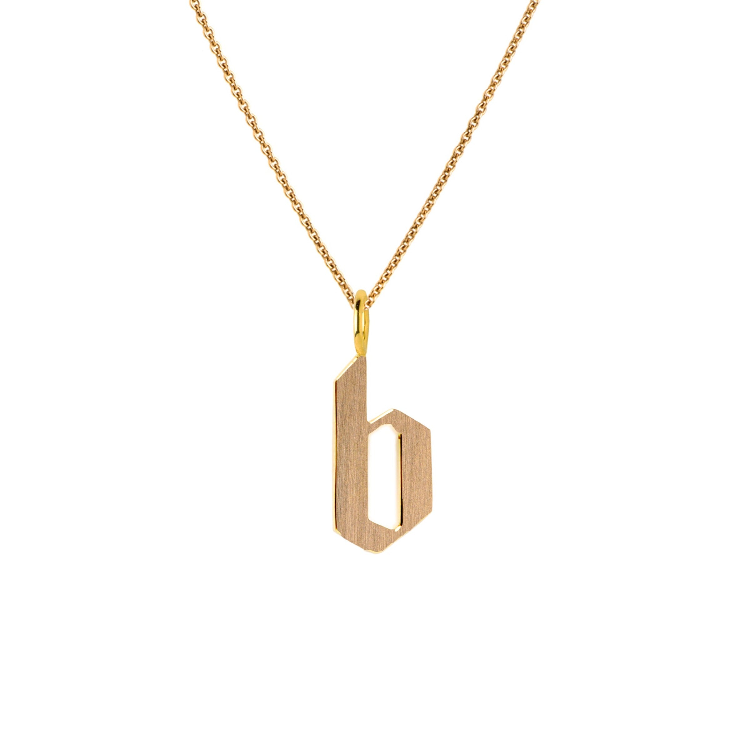 Yellow Gold "b" Small Alphabet Necklace: A 14K gold alphabet pendant with the letter 'b' with a chain