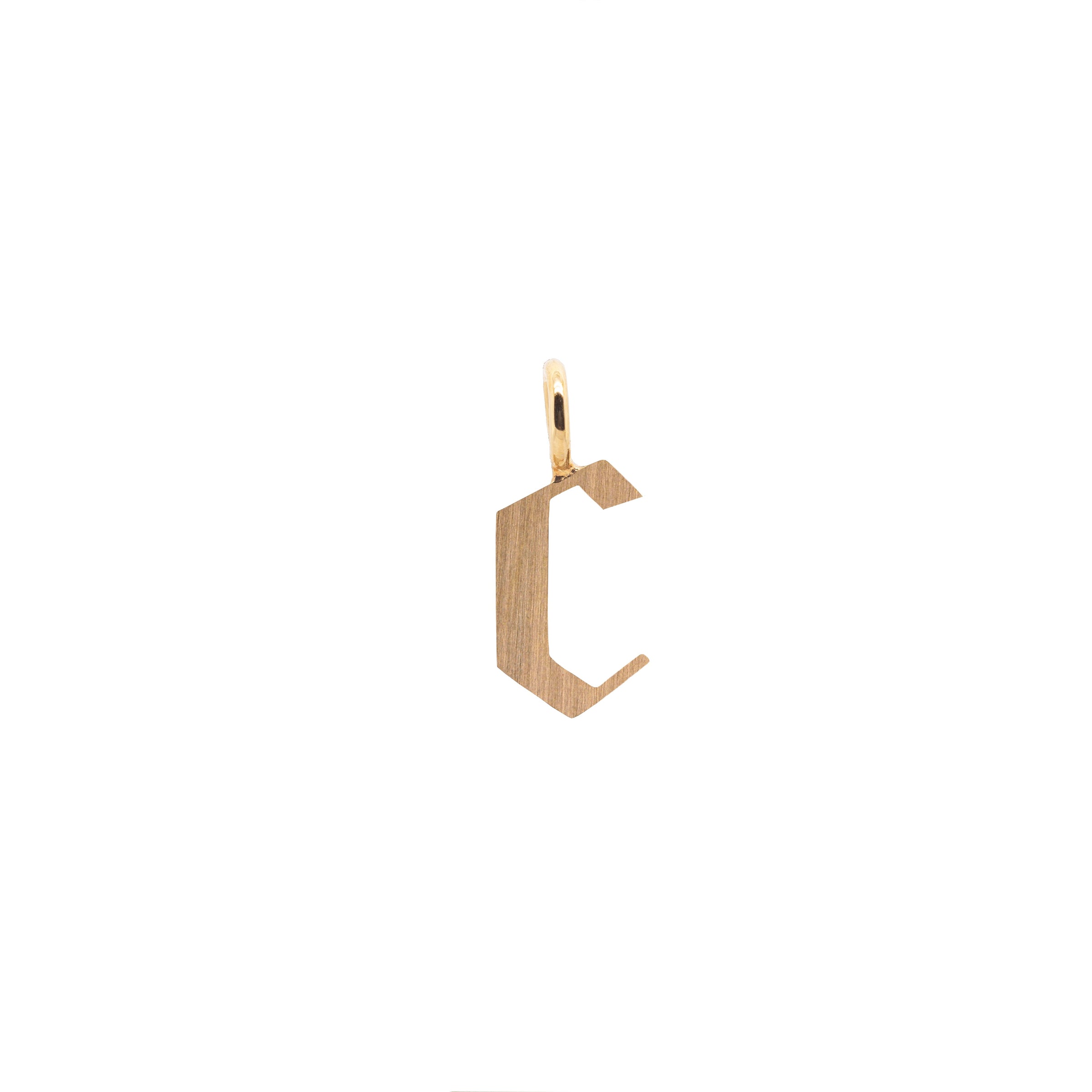 Yellow Gold "c" Small Alphabet Pendant: A 14K gold alphabet pendant with the letter 'c' 