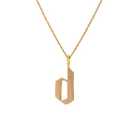 Yellow Gold "d" Small Alphabet Necklace: A 14K gold alphabet pendant with the letter 'd' with a chain