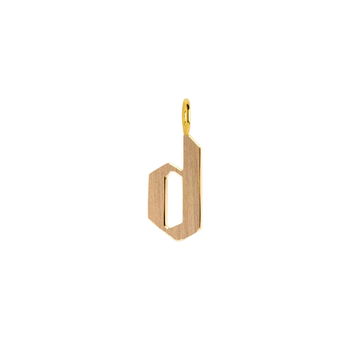 Yellow Gold "d" Small Alphabet Pendant: A 14K gold alphabet pendant with the letter 'd' 